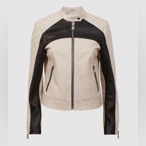 REISS ADELAIDE REAL LEATHER COLLARLESS QUILTED JACKET Size US 8 NWT, $655 Retail